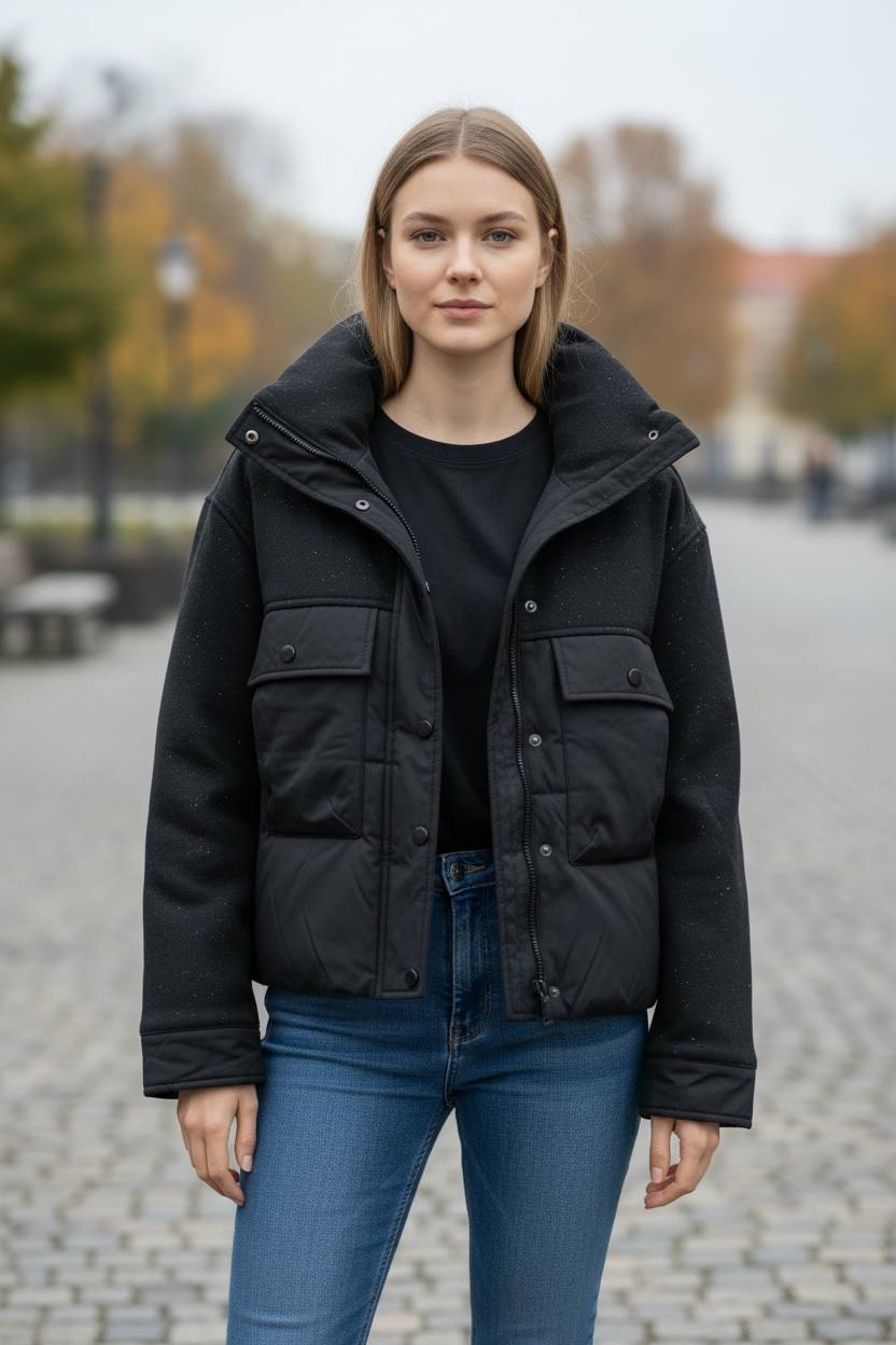 Жіноча куртка чорного кольору з блиском демісезонна